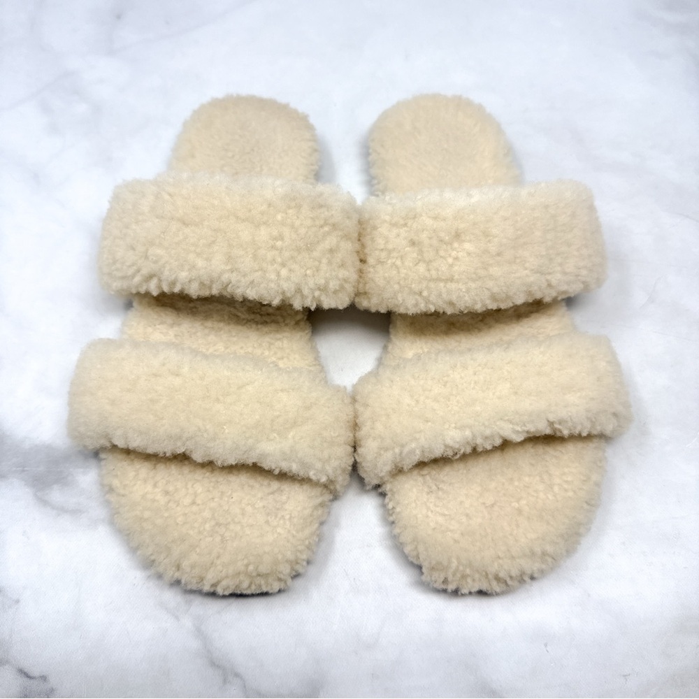 Saint Laurent Pepe 00 Teddy Shearling Sherpa Fur Slide Mule Flat Slipper Sandals